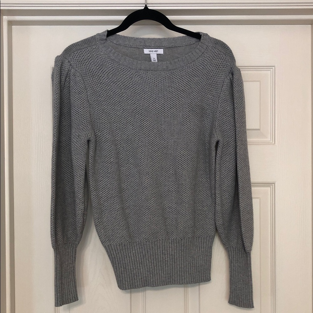 Nine West Popcorn Knit Crewneck Gray Sweater